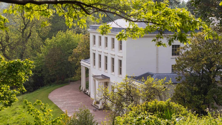 Side view of the house in spring at Greenway, Devon